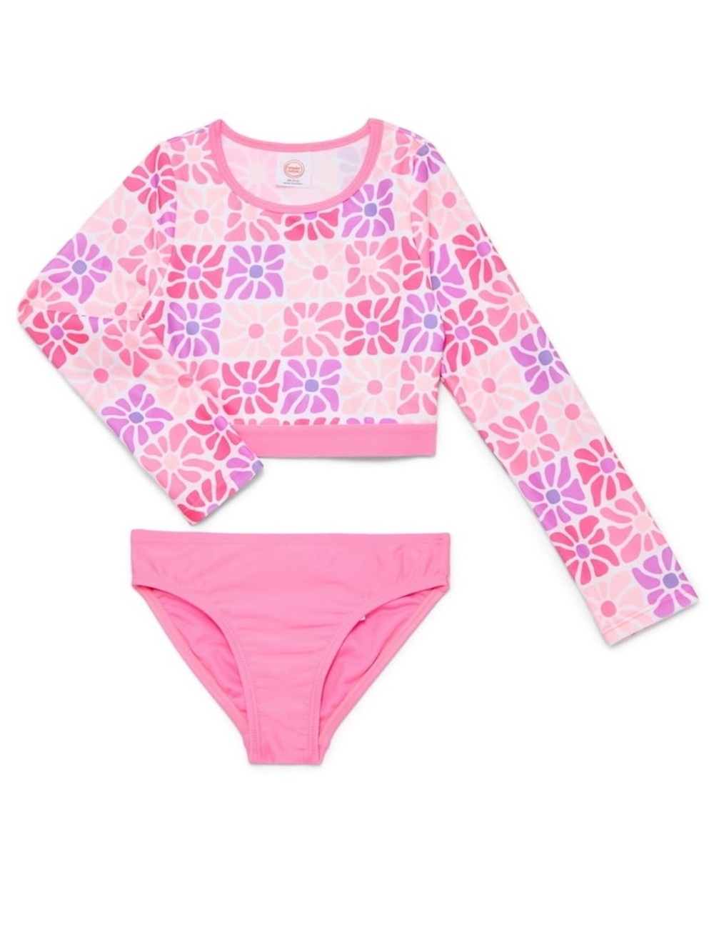 NEW wonder nation Pink floral check print Long-Sleeve Rashguard Bikini Set